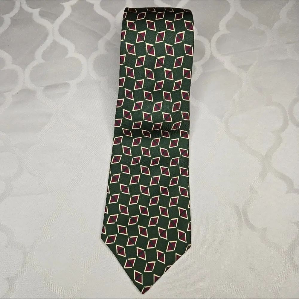Polo by Ralph Lauren Geometric Green and Burgundy Men's 100% Silk Tie